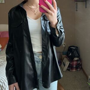 Eilly Bazar faux leather button up shirt